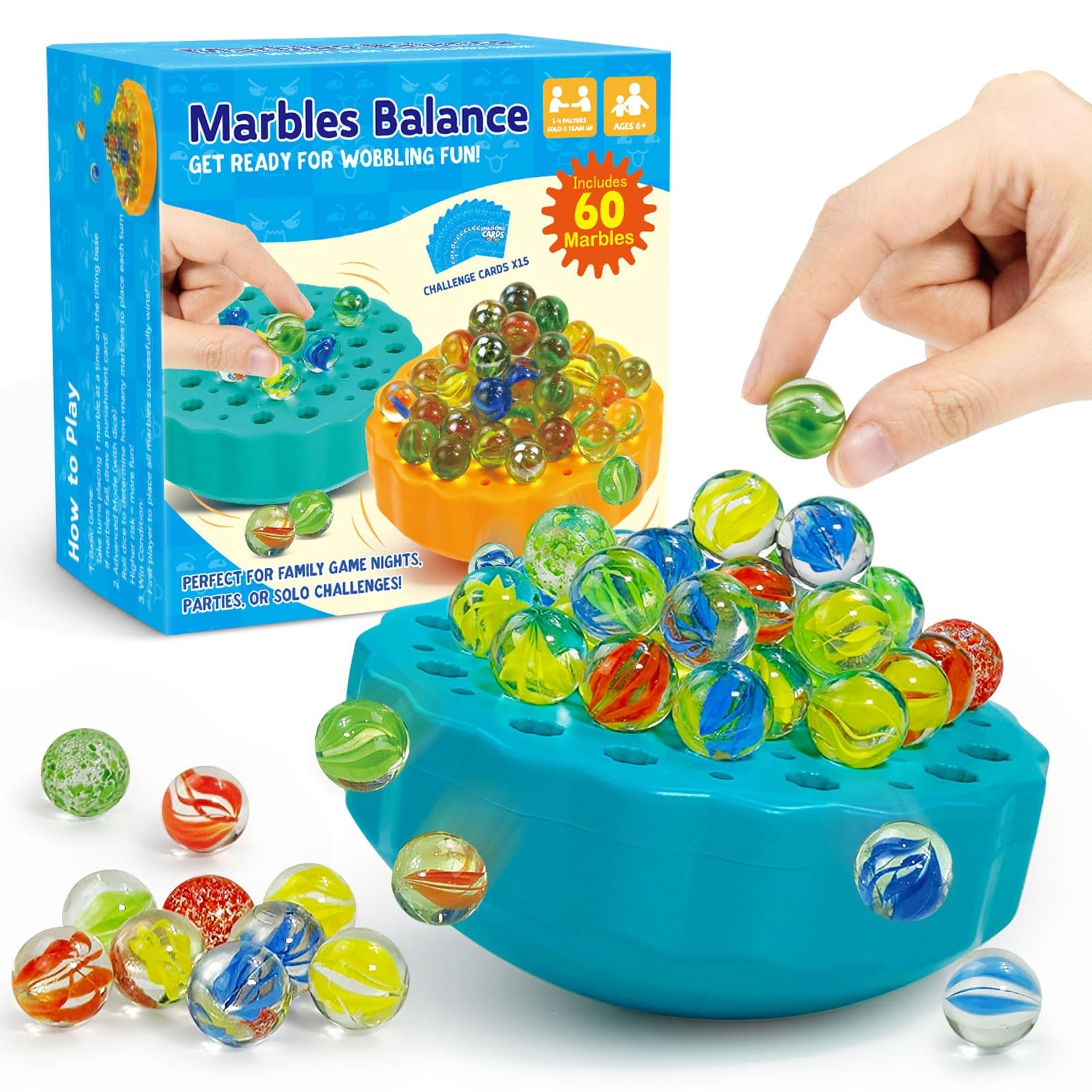 Ninigai Wobble Marble Game – Balance Stacking for Kids 6-12 Small, Blue