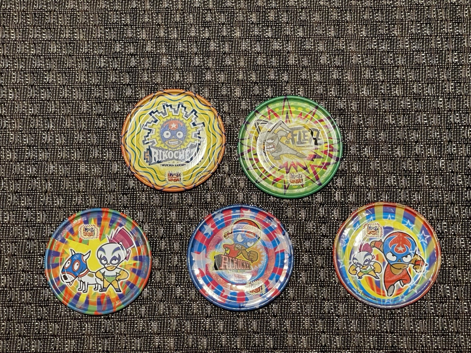 Lot Of 5 Rare Mega Tazos Pogs Mexico ¡MUCHA LUCHA! BIGER SIZE Metal
