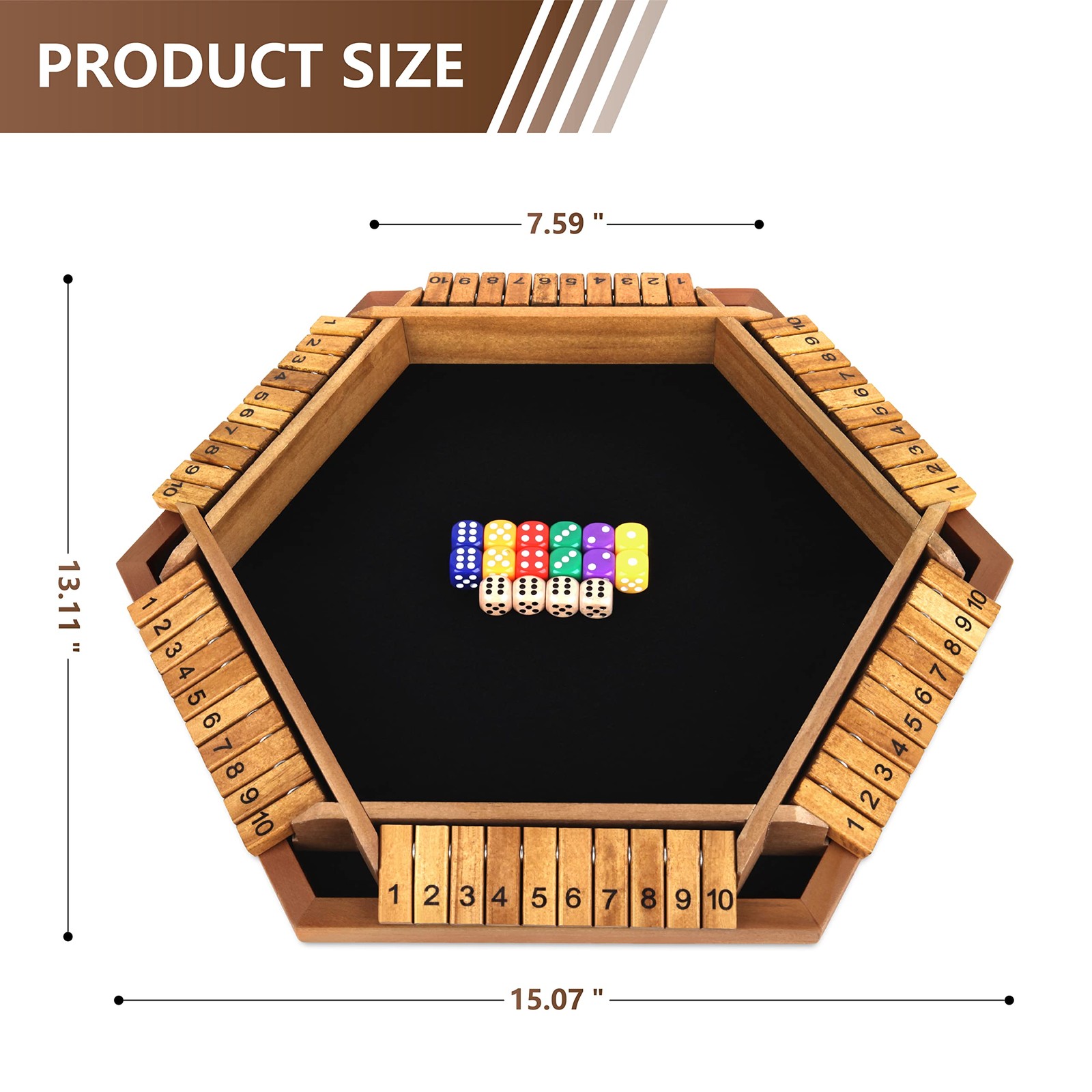2-6 Players Shut The Box Dice Game, Wooden Board Table Math Game with 16 Dice