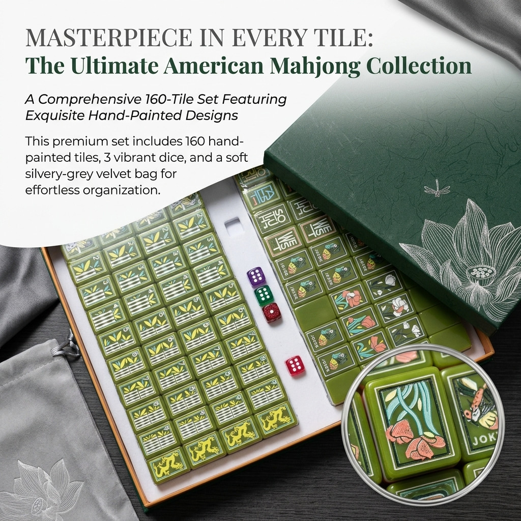 American Mahjong Set 160 Green Floral Acrylic Mahjong Tiles, US Stock