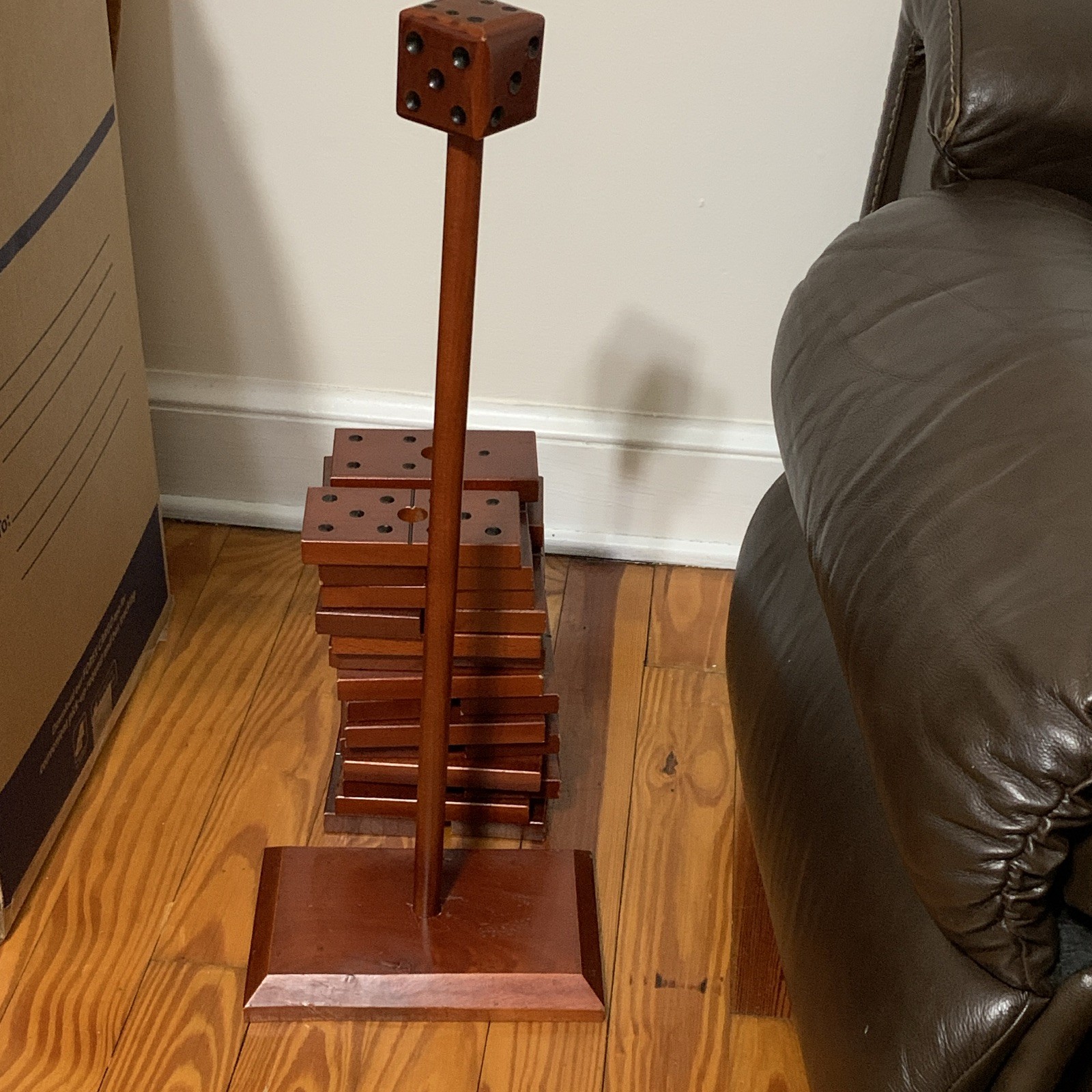 Wooden Dice Tower Stacking Dexterity Game w/ Stand, Complete Game, 2+ Players