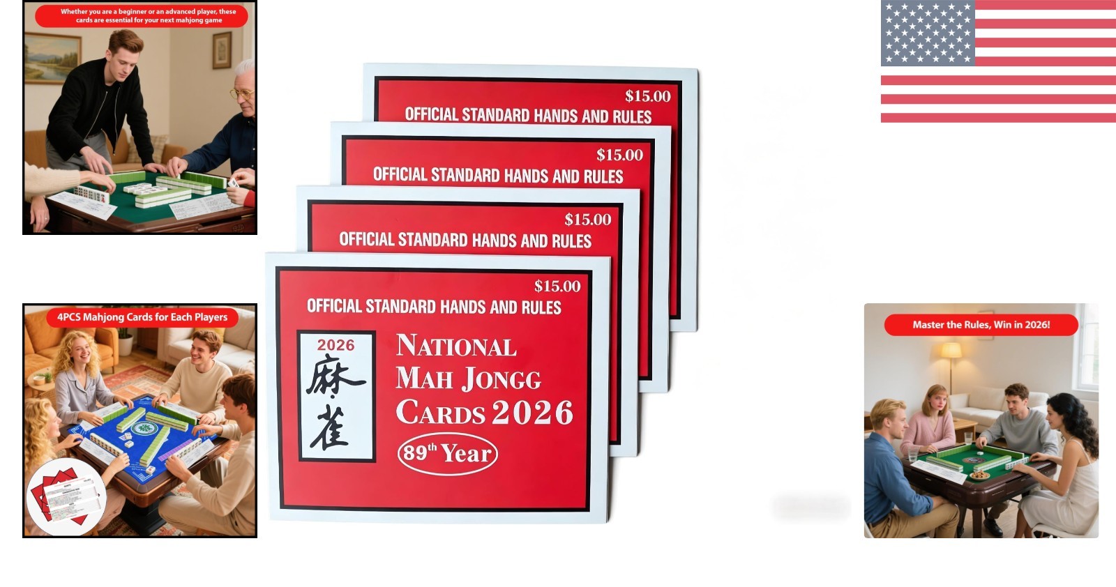2026 Official NMJL Mahjong Cards – 4 Pcs
