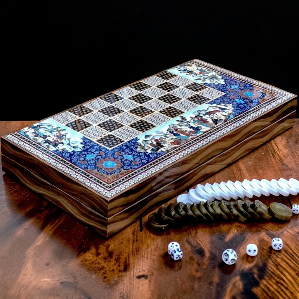 Extra Large Backgammon Set Handmade – Persian Khatam Art Wooden Board 19.6″