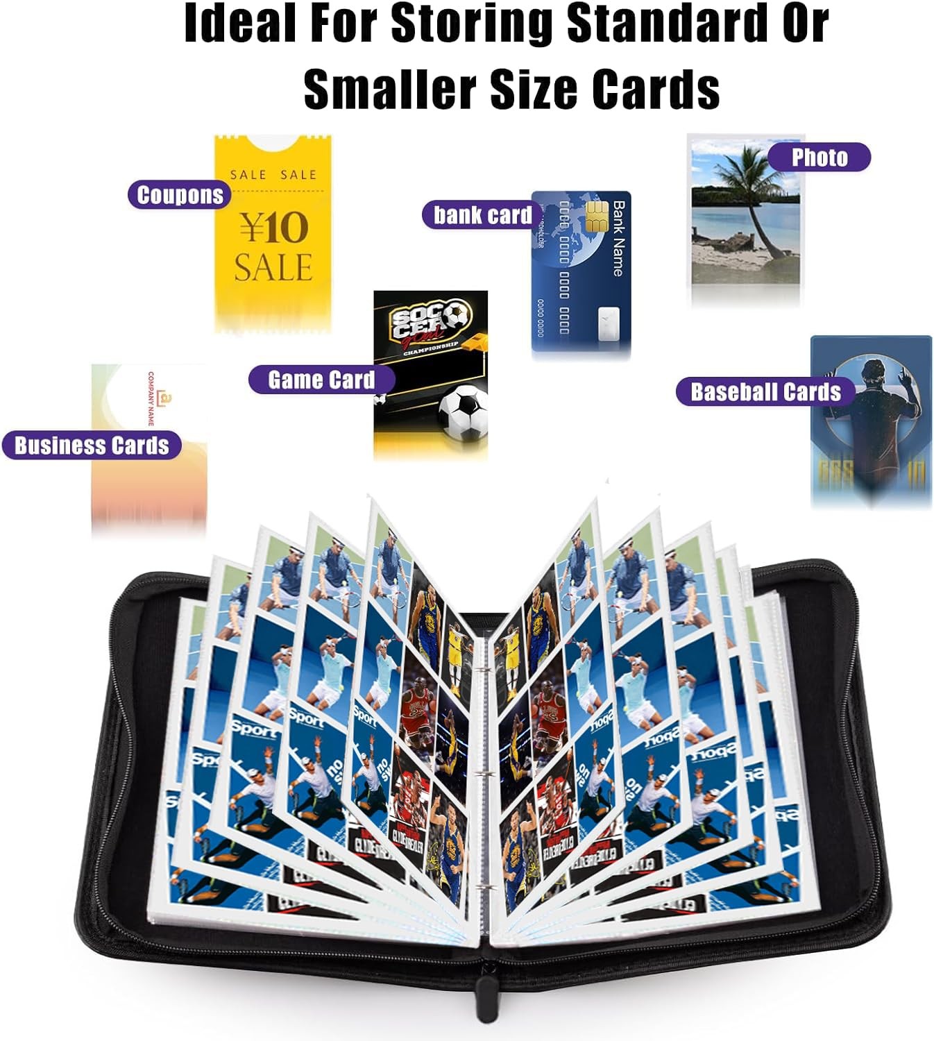 Trading Card Binder 1080 Pocket with Zipper, 13 x 10 x 1.7 inches, Basketball
