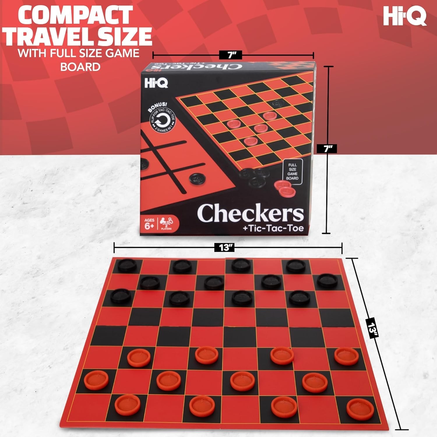 HI-Q Checkers & Tic-Tac-Toe Board Game Set – Classic Strategy for Kids & Fami…