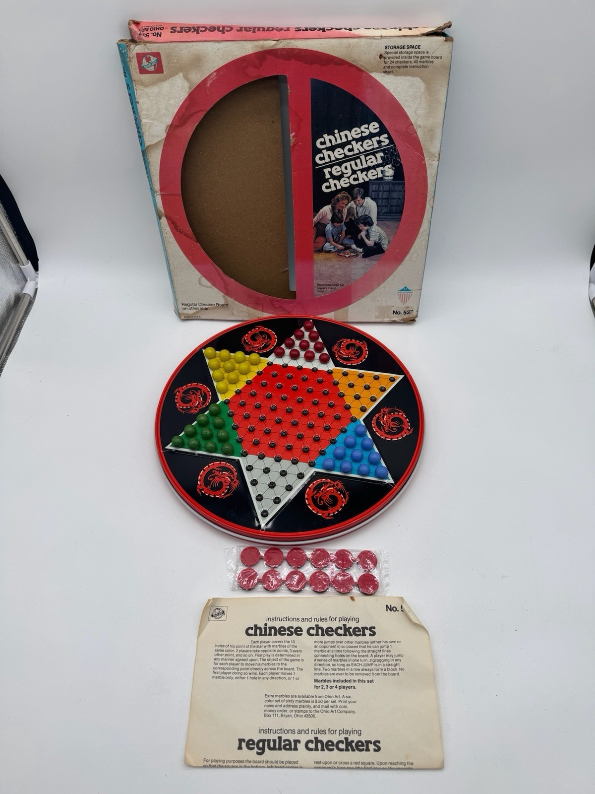 VINTAGE BOXED BOARD GAME CHINESE CHECKERS REGULAR CHECKERS OHIO ART 537 2 IN 1