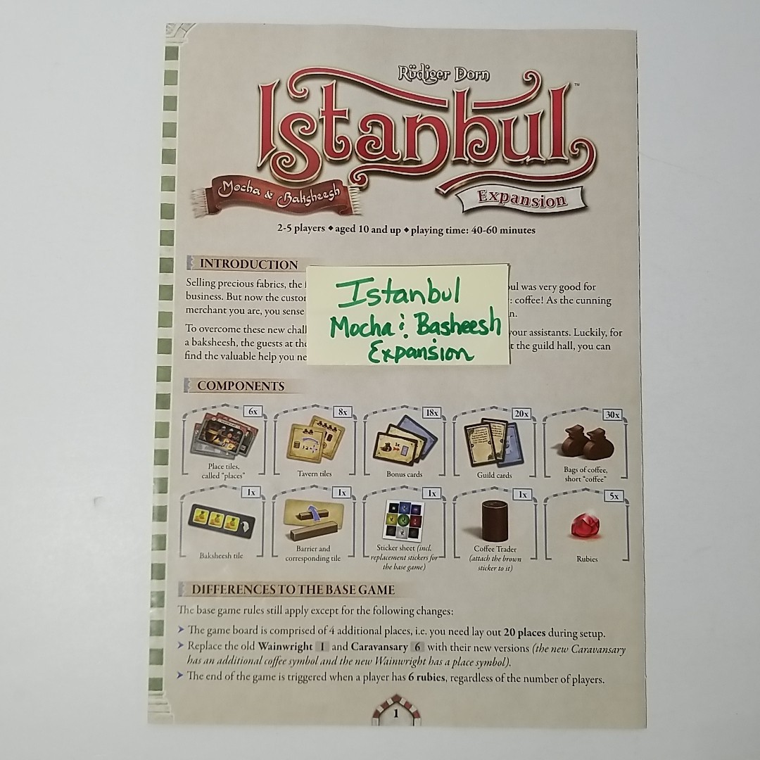 READ – ISTANBUL Base Board Game + Letters & Seals / Mocha & Basheesh Expansions