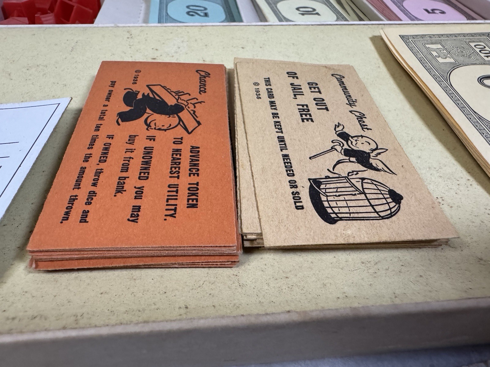 Vintage 1954 Monopoly Game Yellow Box Wooden Tokens Incomplete. See Description.