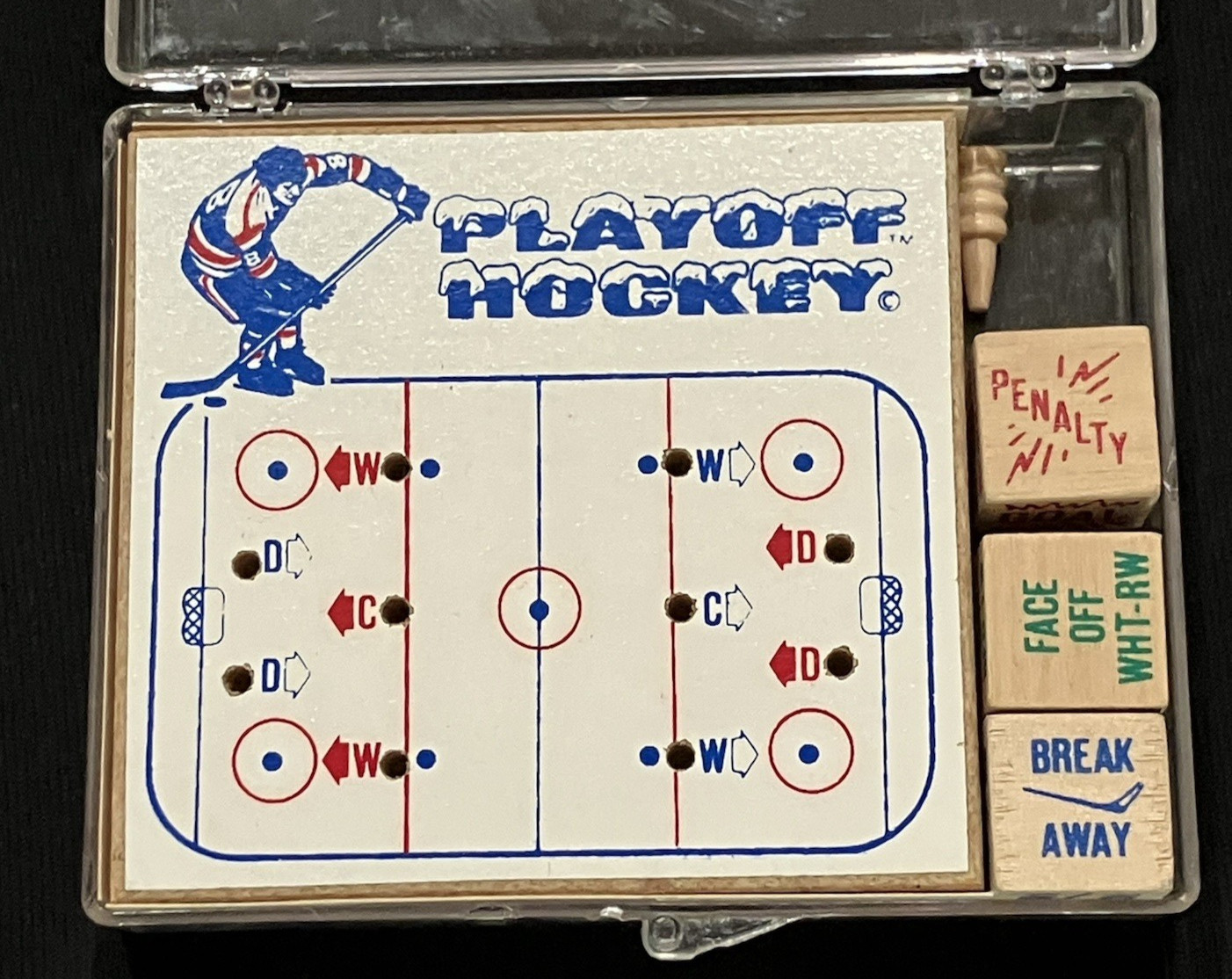 Vintage 1970s Crestline Playoff Hockey Dice Peg Game Plastic Carrying Case Sport