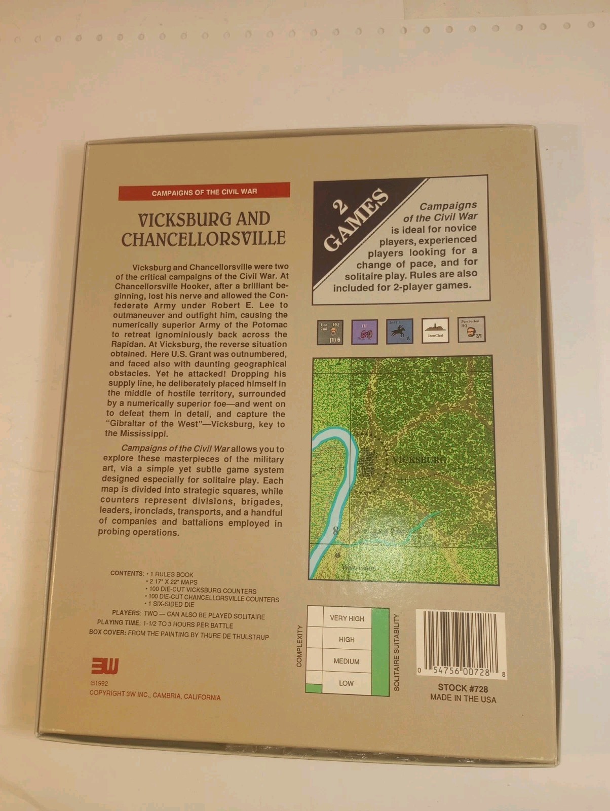 CAMPAIGNS CIVIL WAR Vicksburg Chancellorsville Board Game COMPLETE 3W 1992 OOP