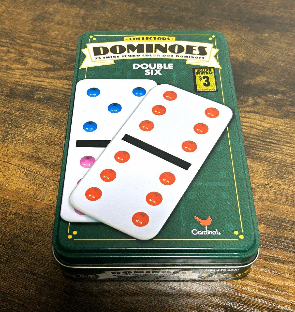 Cardinal Dominoes Double Six Color Dot Tile Game Collector Tin Set Unsealed