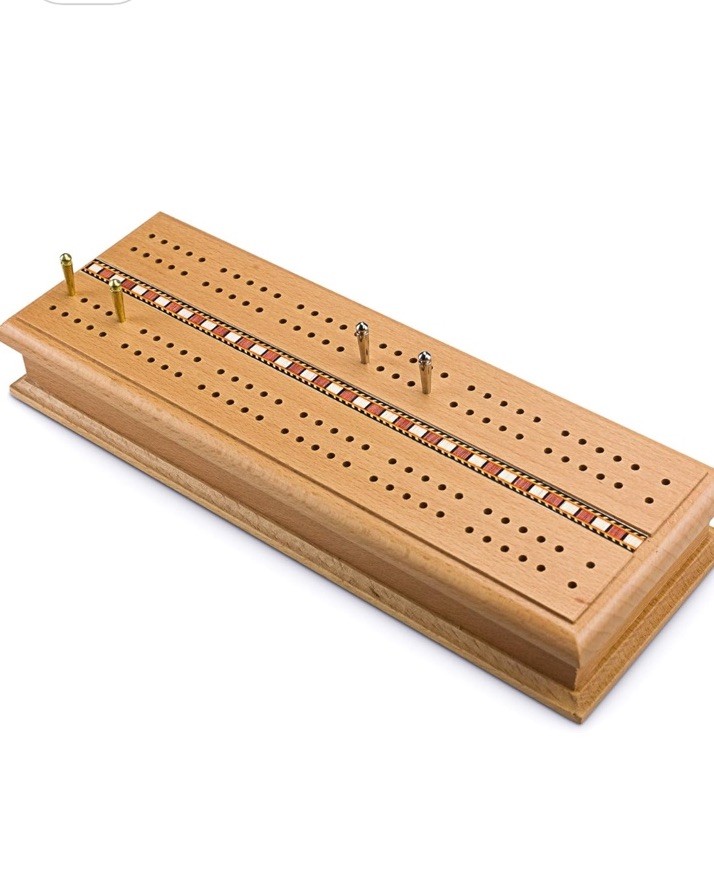 Sterling Games Deluxe Wood Cribbage Board Game Box Set Inlaid Card Peg Storage