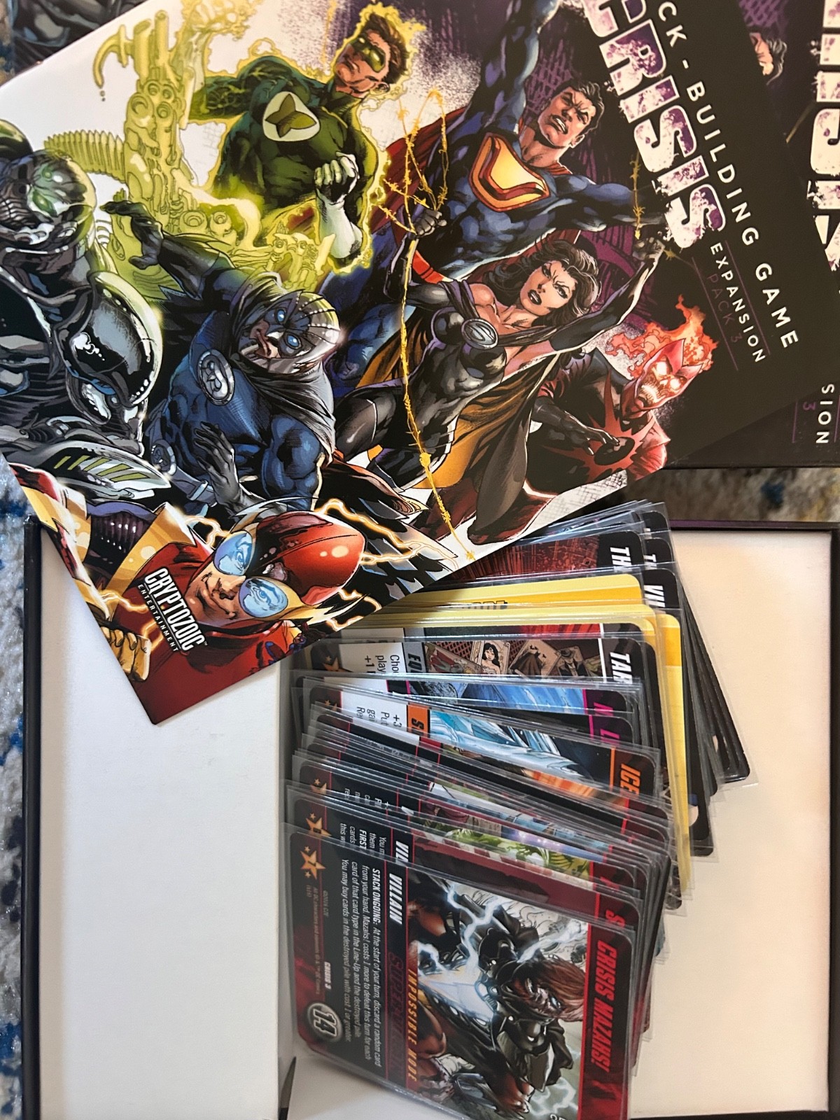 DC Comics Crisis deck building game three expansions card game