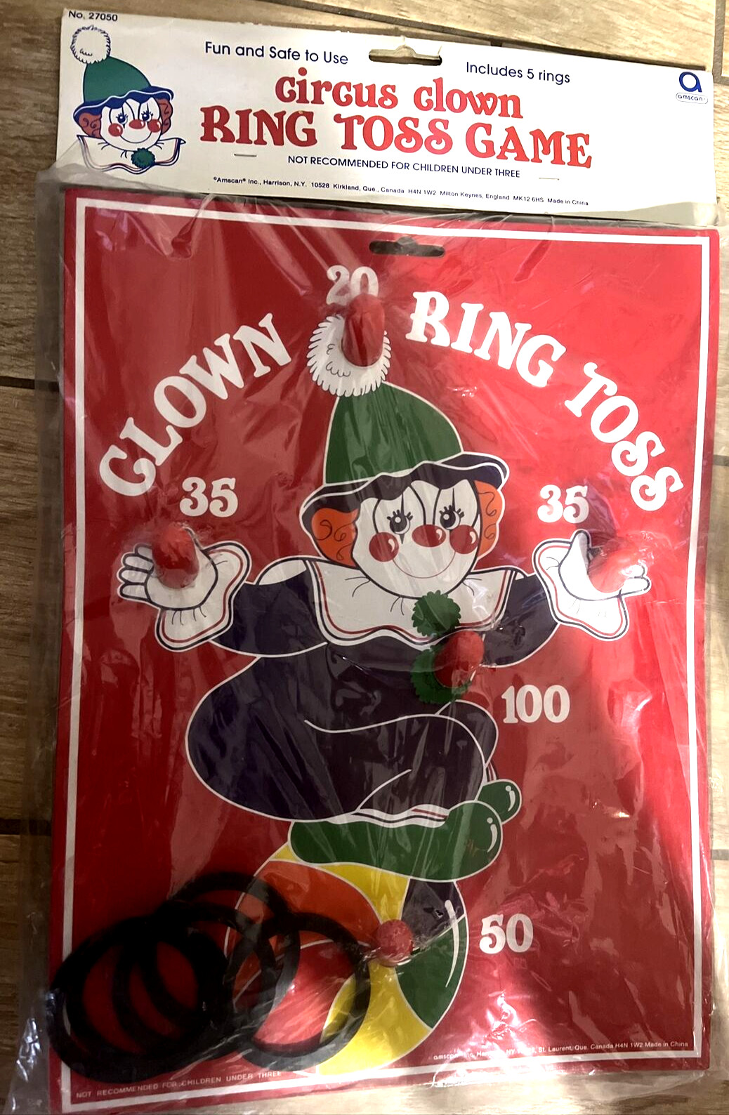 VTG AMSCAN INC CLOWN RING TOSS #27050 top opened plastic bbos