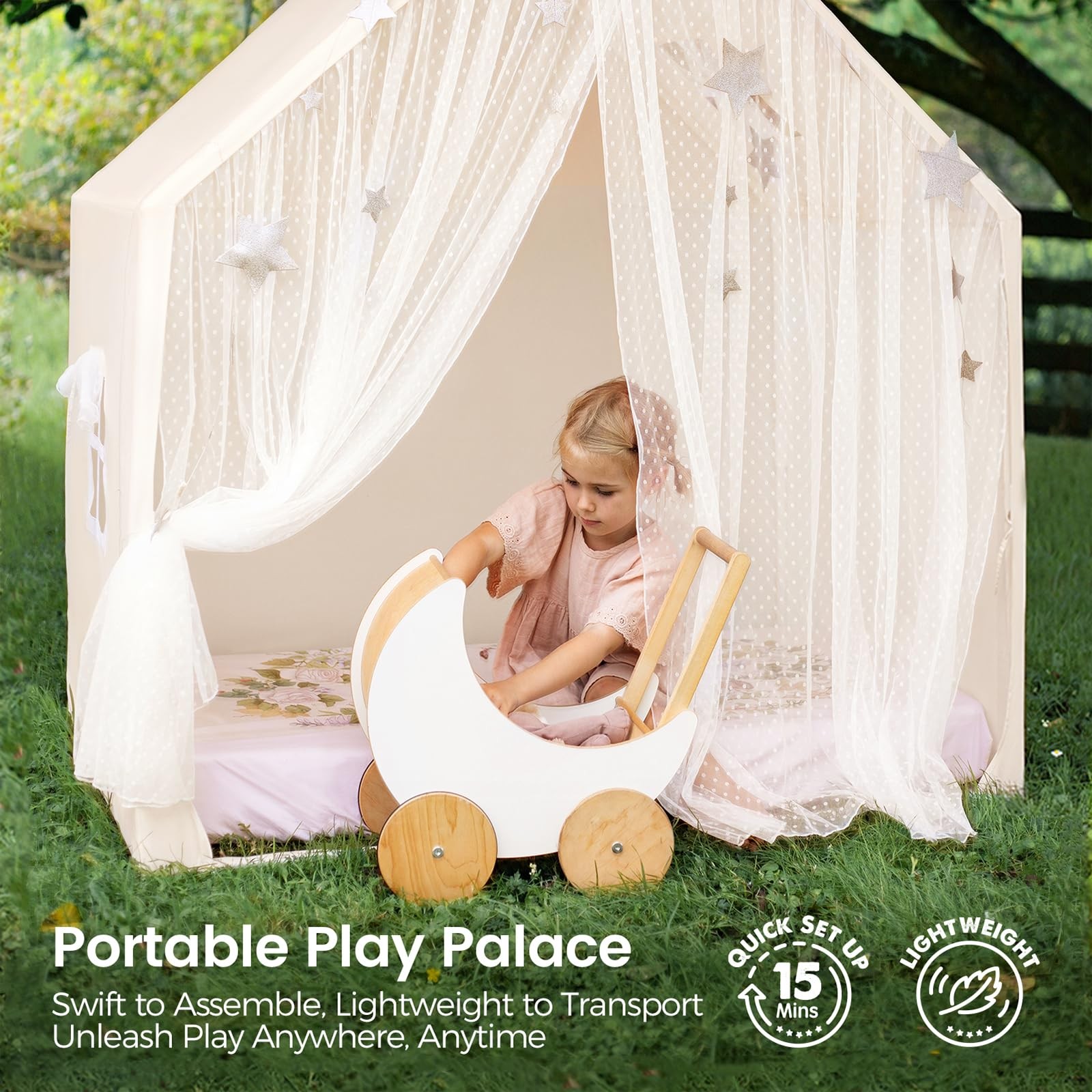 Kids Play Tent Large Indoor Playhouse Toddlers Reading Nook Lace Tiny Land Girls