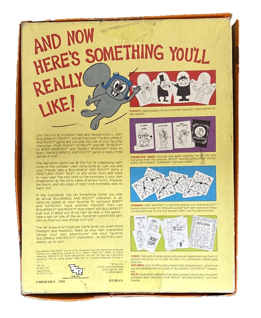 BullWinkle and Rocky Role Playing Party Game 1988 TSR