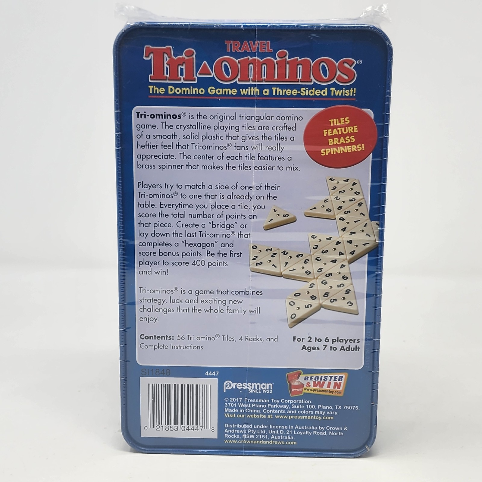Pressman Travel Tri-Ominos Tin Game Factory Sealed 2017 Triangle Domino Game NEW