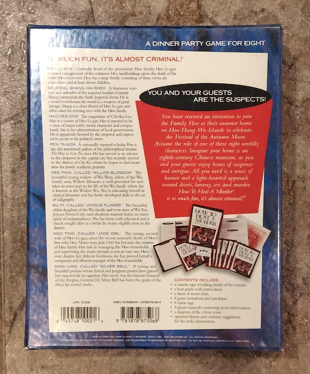 1997 Vintage How to Host a Murder Hoo Hung Wu Episode 6 dinner party game