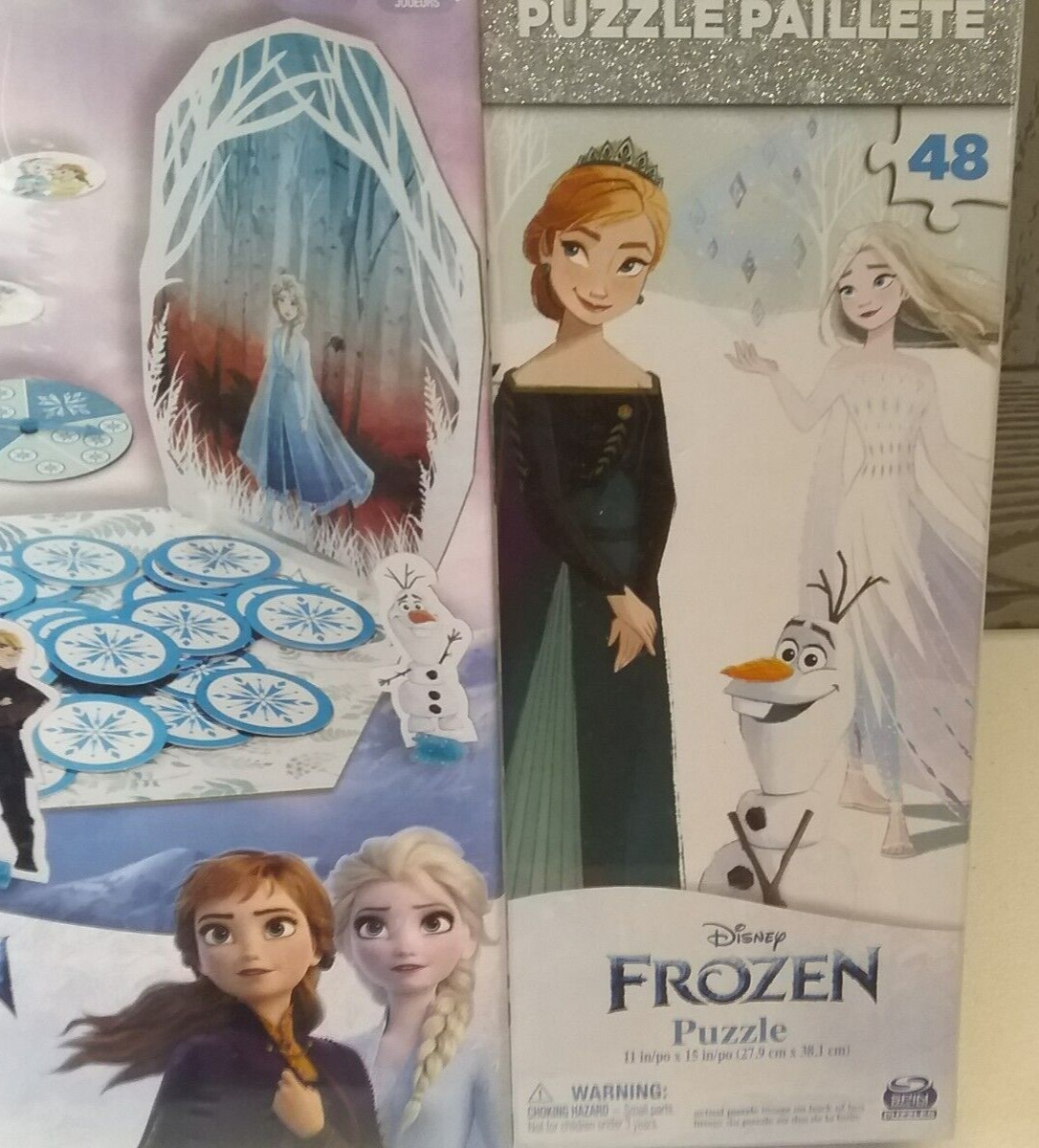 DISNEY FROZEN 2IN1 48 PIECE GLITTER PUZZLE AND SNOWFLAKE JOURNEY BOARD GAME 5+