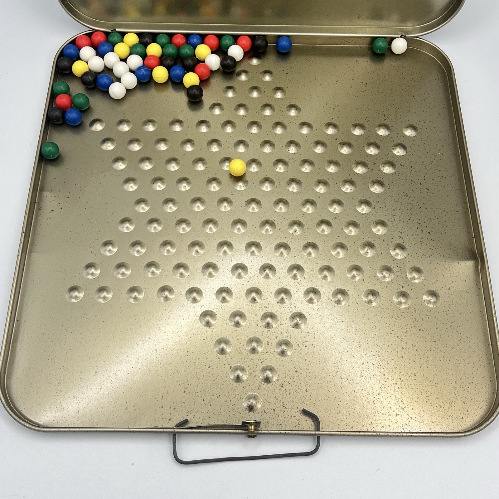 Vintage Pressman CHINESE CHECKERS /CHECKERS Tin Board 14″ Marbles