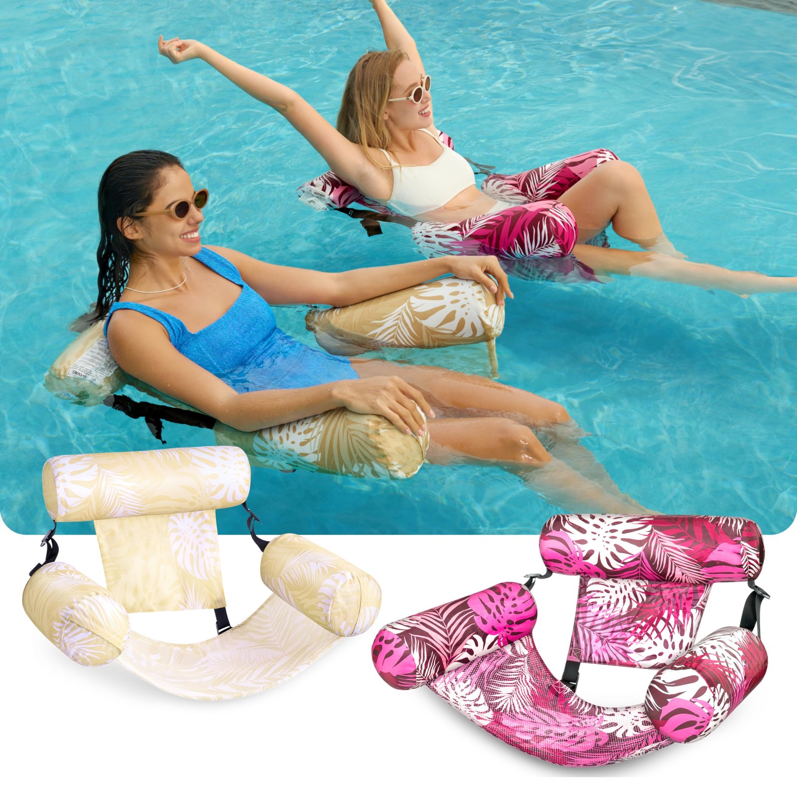 Inflatable Pool Float Chair 2 Pack Heavy Duty Champagne Pink Adult SLOOSH Floats