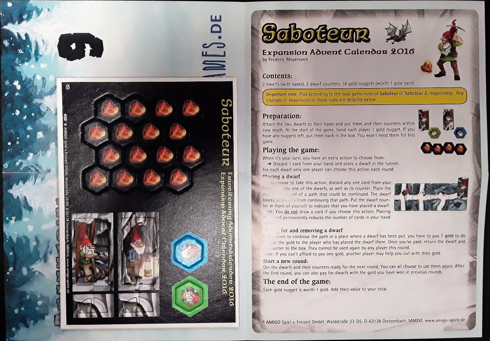 2016 ADVENT Calendar Promo 9: SABOTEUR DWARVES AND GOLD Brettspiel NEW Game
