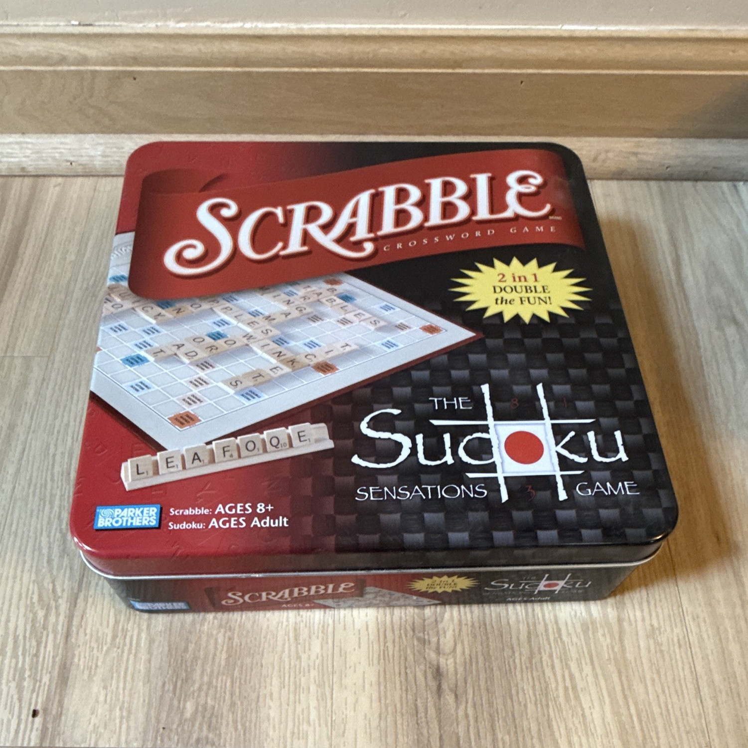 Parker Brothers Scrabble & Sudoku Sensations 2-in-1 Game Tin, 8+
