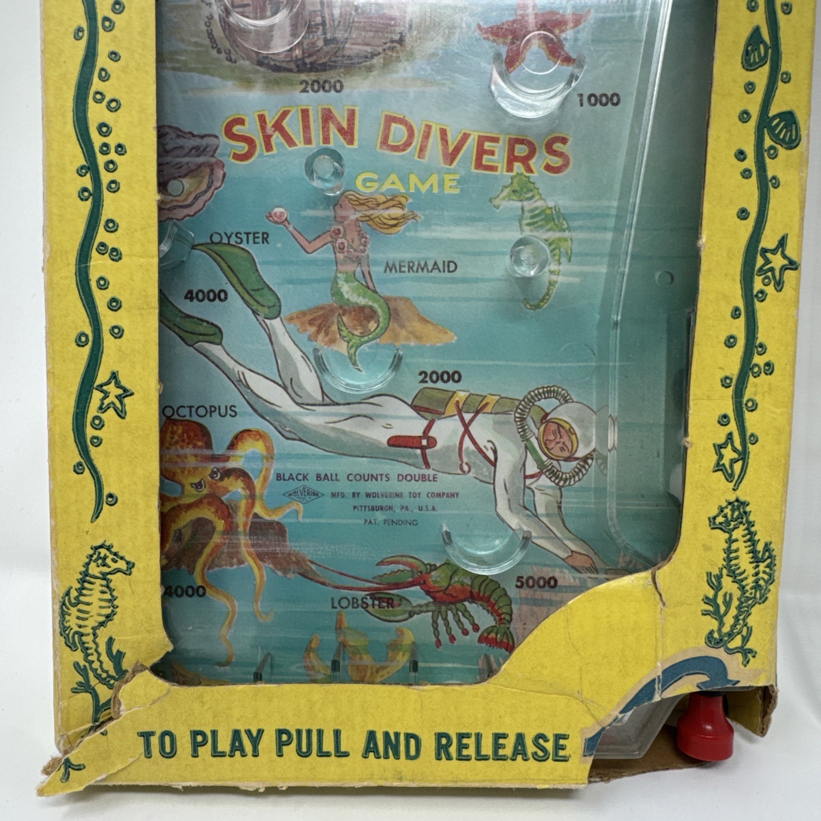 Table Pin-Ball Game Tin Wolverine-Skin Divers w/Mermaid/CreaturesWITH BOX RARE⭐️