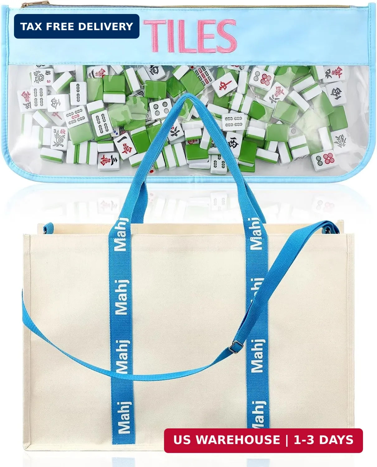 2 Pcs Embroidered Mahjong Canvas Tote Bags Large Empty Mah-Jong Tile Bag Mahjong