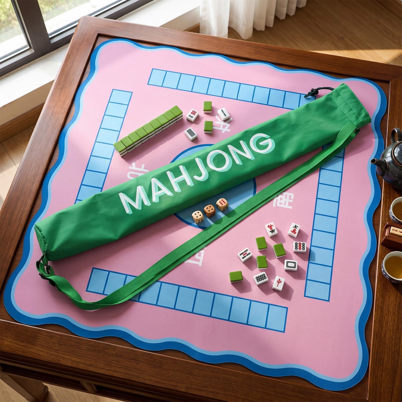 Sunnymove 35 Inch Long Mahjong Mat Bag Cute Double Strapped Polyester Drawstr…