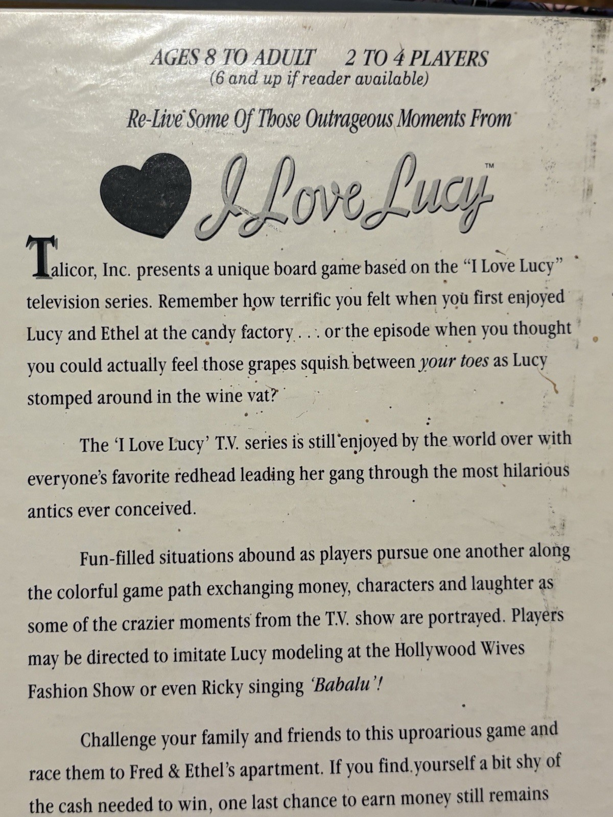 Vintage The I Love Lucy Board Game Complete Talicor 1990 TV Show Lucille Ball