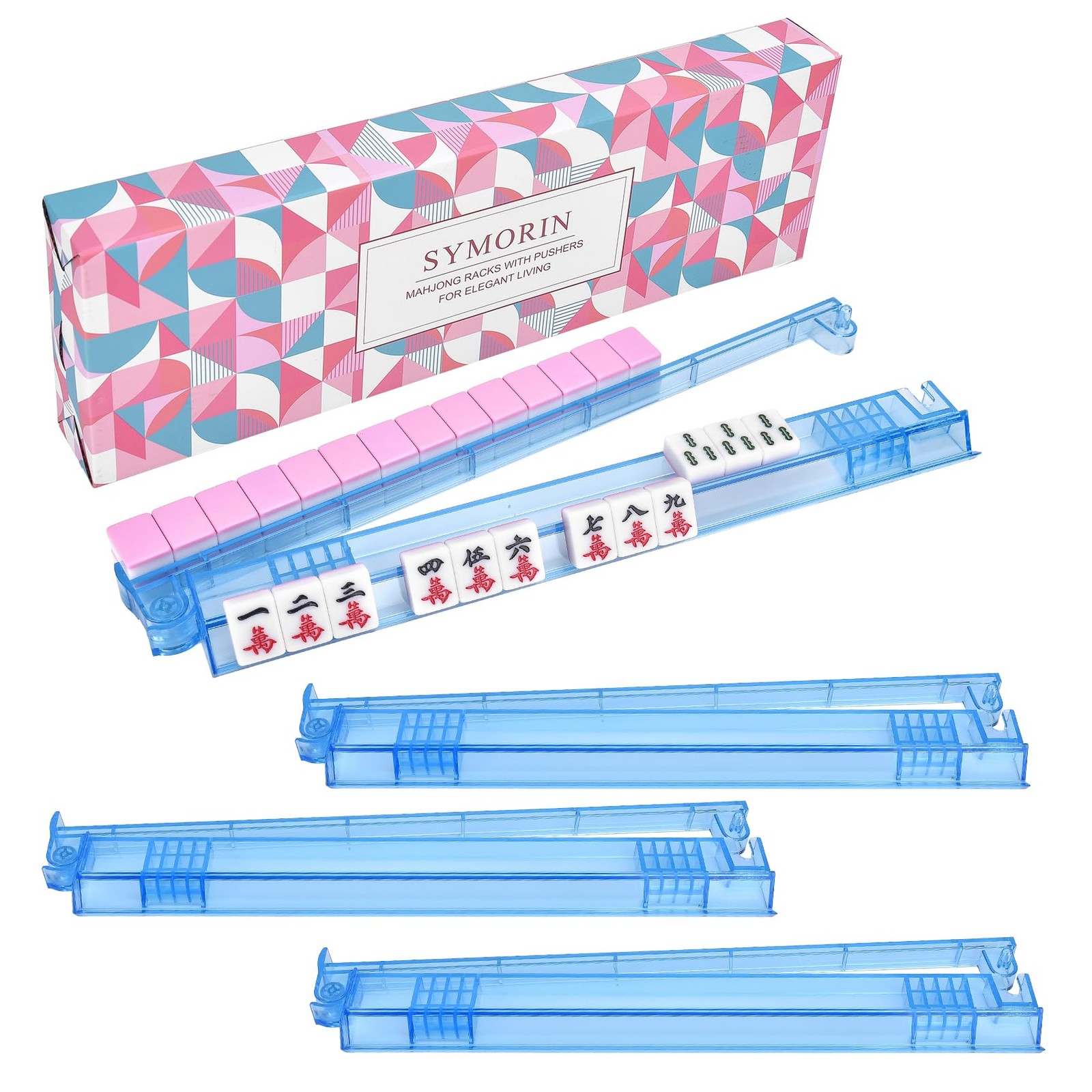 Non-Slip Mahjong Racks with Pushers, 4-Pack Clear Acrylic Racks, American Mah…