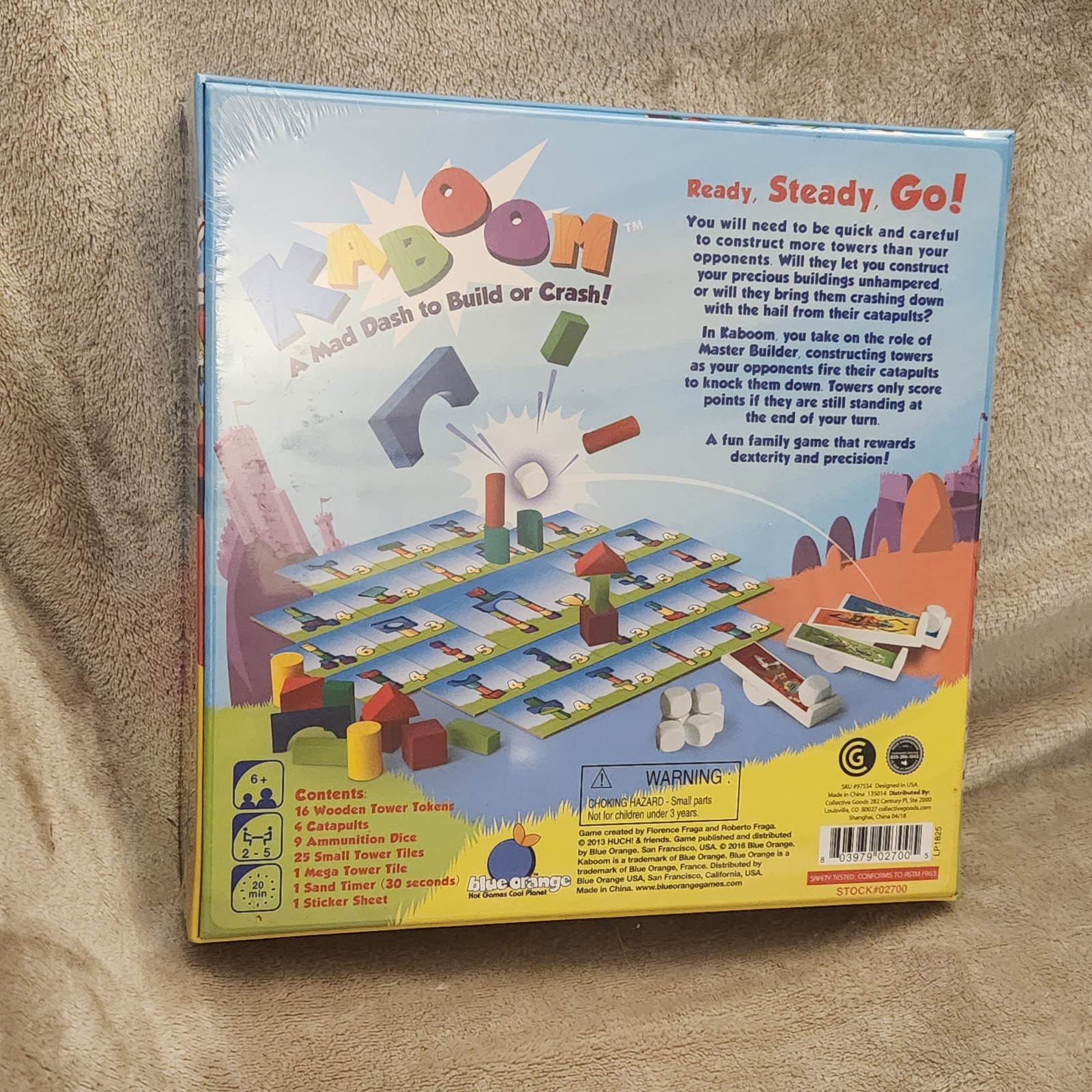 2013 Kaboom A Mad Dash To Build Or Crash Board Game Blue Orange NIB QwikShip!