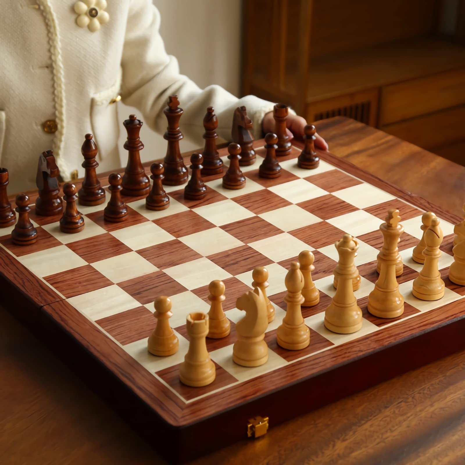 20″ Extra Large Solid Walnut Wooden Chess Set for Adults – 4.25” King Staunt…