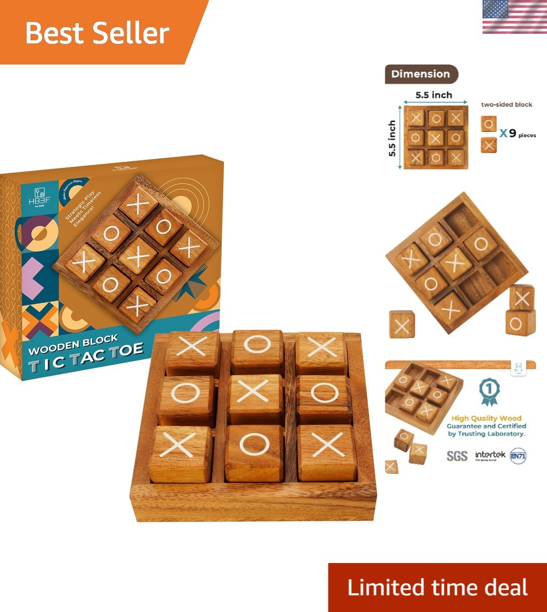 Rustic 5.5-Inch Wooden Tic Tac Toe – Family Game & Home Decor Centerpiece