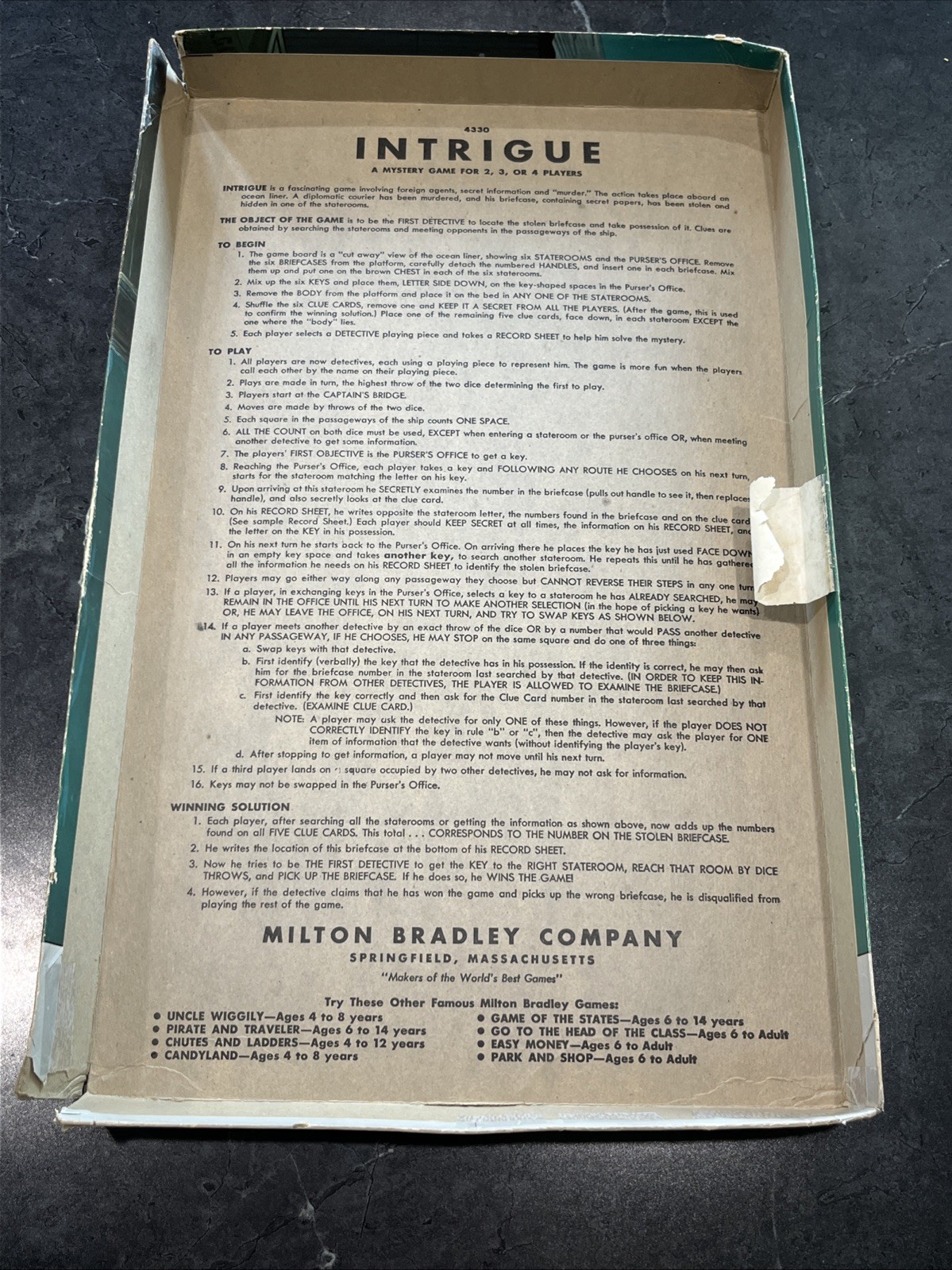 Intrigue (1955) Board Game By Milton Bradley Vintage Complete