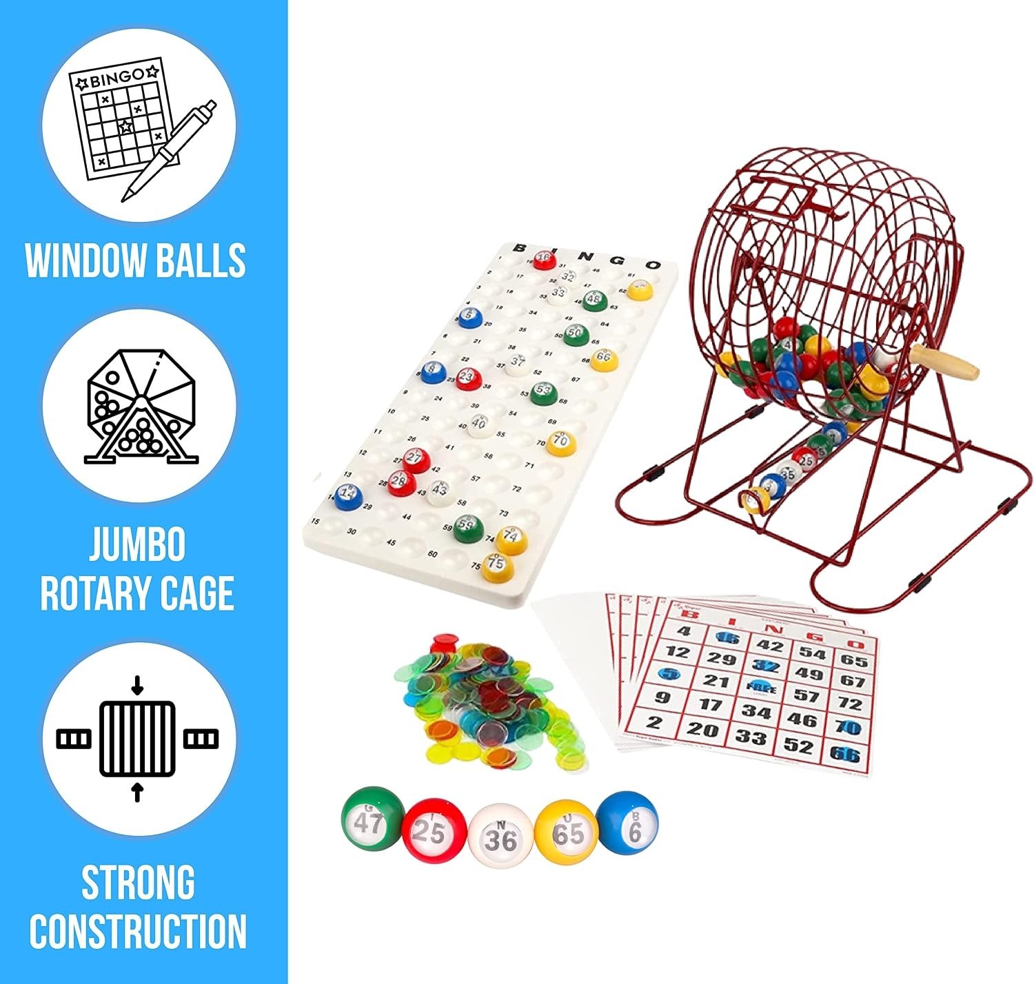 Classic Red Bingo Game Kit with 75 Balls & 18 Cards – Adults