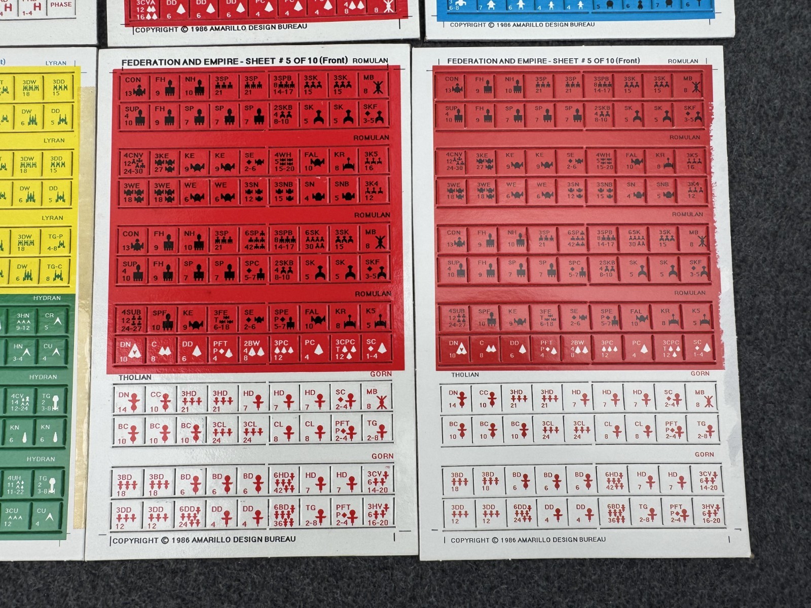 Task Force Games FEDERATION AND EMPIRE 1986 Edition Tile Sheets Parts Pieces Lot