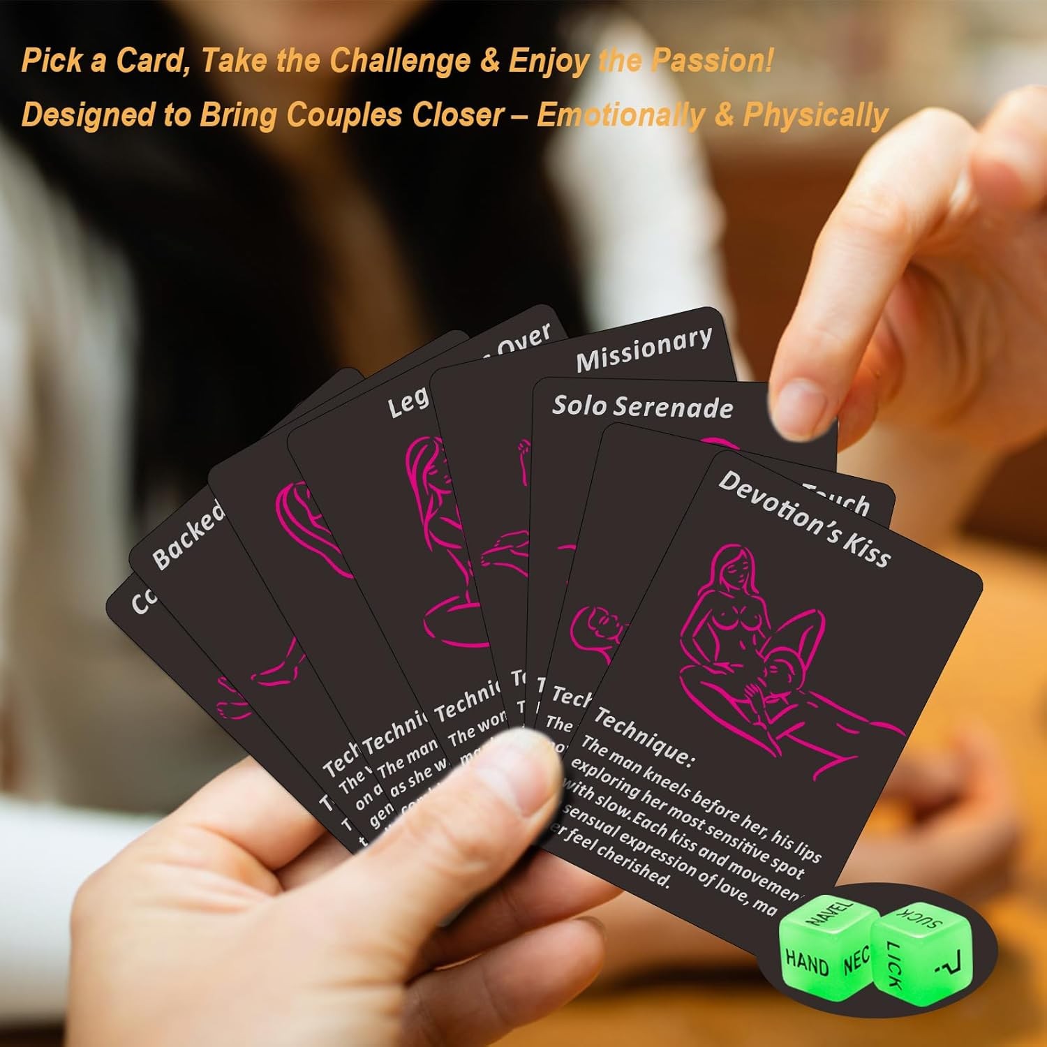 Sex Game for Adults – 42 Romantic Bedroom Cards with Sex Positions, Challenges –