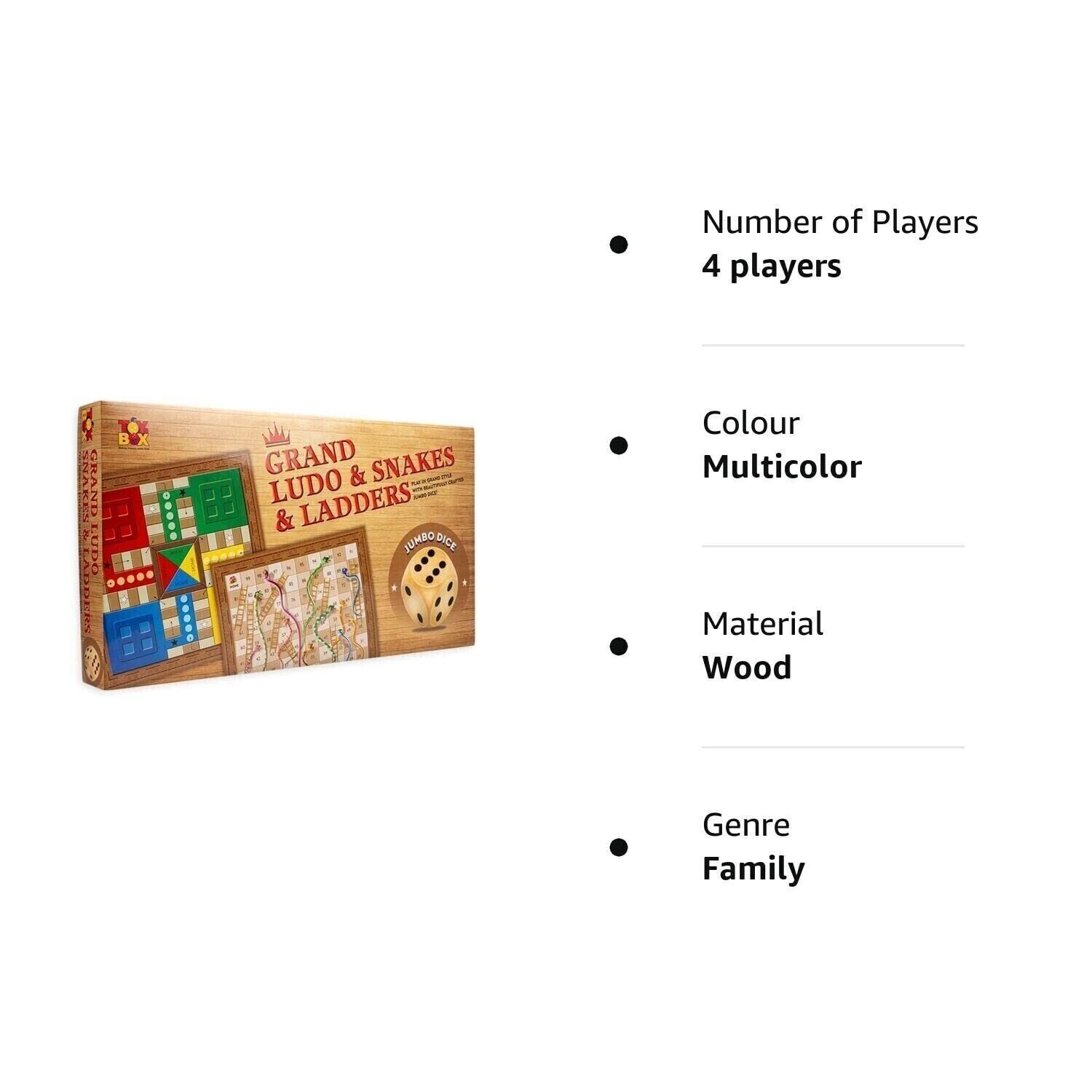 Grand Ludo and Snakes & Ladders Board Game with Jumbo Size Wooden Dice