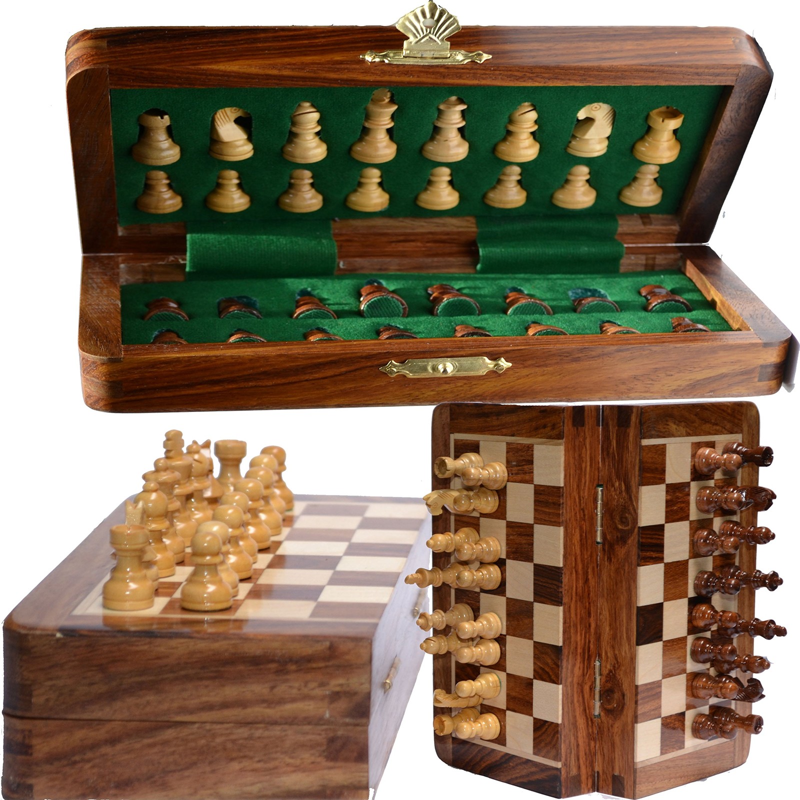 Chess Set 12×12” Handmade Acacia Wood – Folding Magnetic Travel Board with Bag