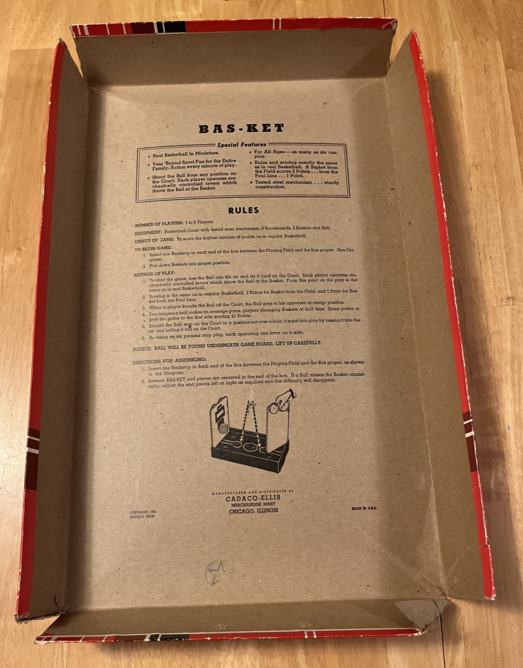 Vintage 1950s Cadaco Ellis Basketball Bas-ket Basket Action Board Game