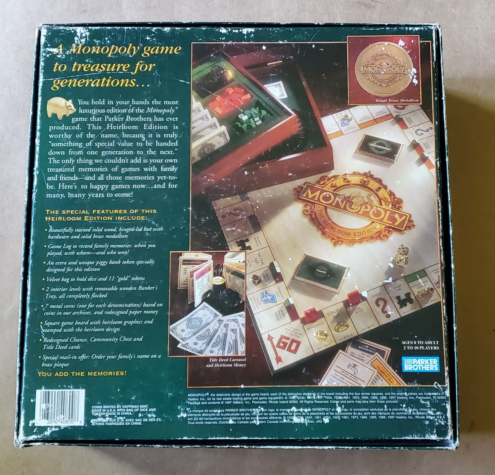 Monopoly Heirloom Edition- Luxury Wood Box, 1997, Complete