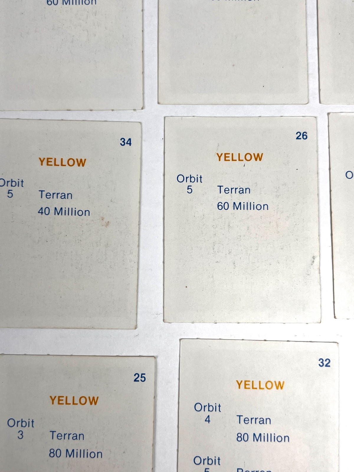 Vtg 1984 Avalon Hill Stellar Conquest Yellow Planet Cards Lot of 20 Parts