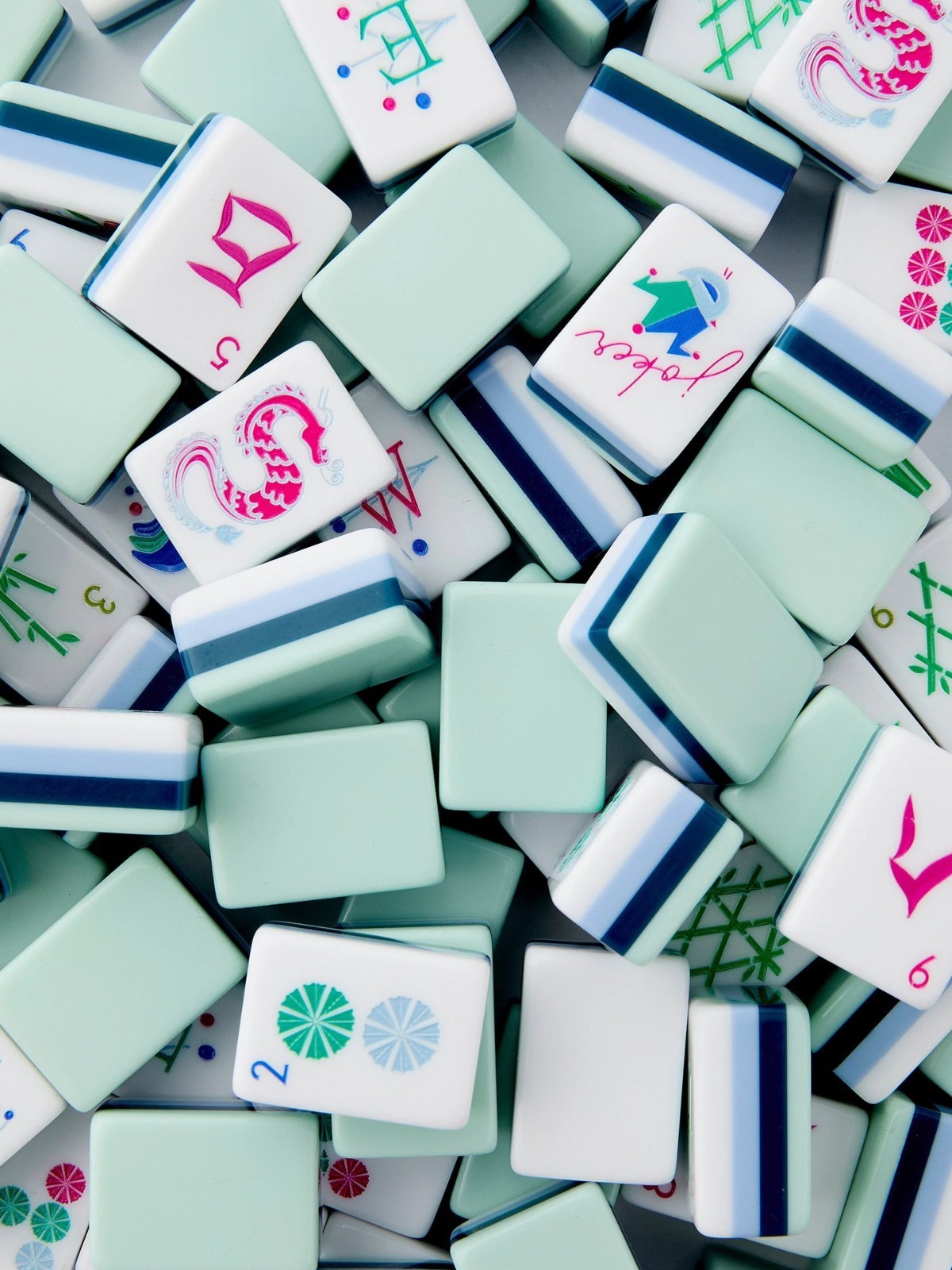 American Mahjong Brick, 160 clove acrylic carved layered, blue acrylic