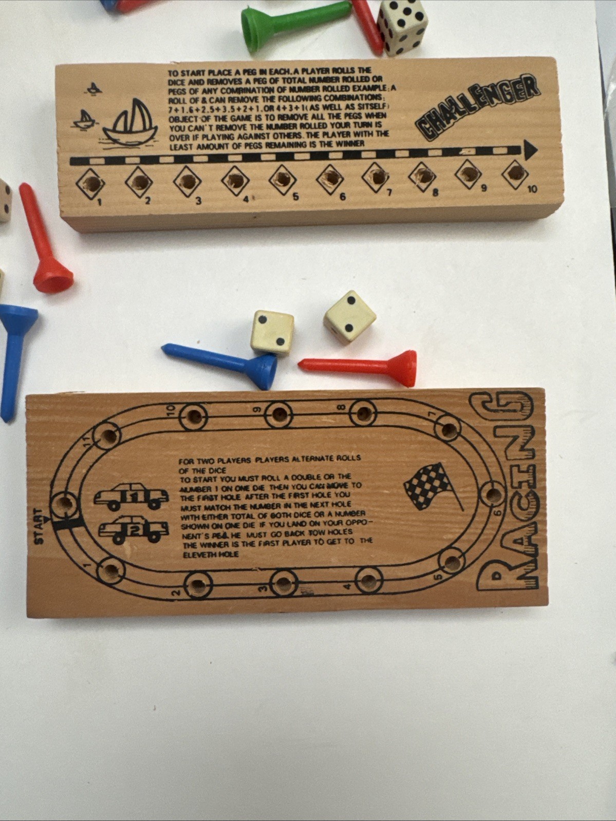 Lot Of 6 Wooden Peg Games, Tic Tac Toe, Universe, Magic, Racing, Challenger