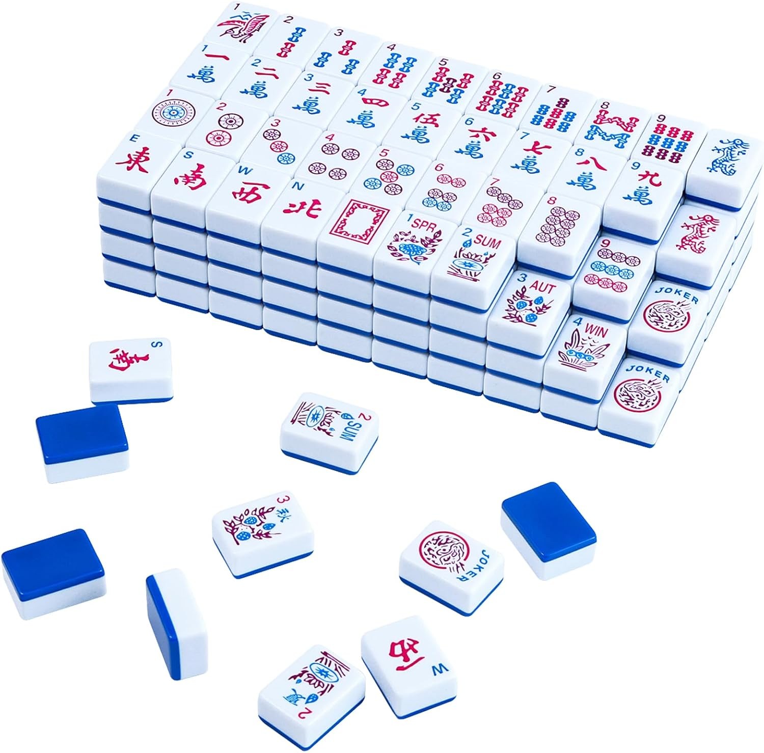 American Mahjong Set: 166 Dark Blue Tiles, 4 Clear Racks with Pushers, Mahjong B