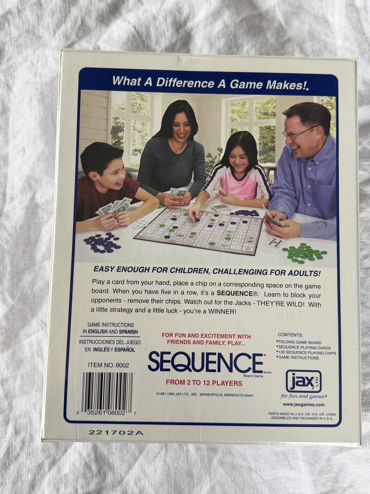 Sequence Board Game By Jax 1995 2 to 12 Players NEW IN SEALED BOX