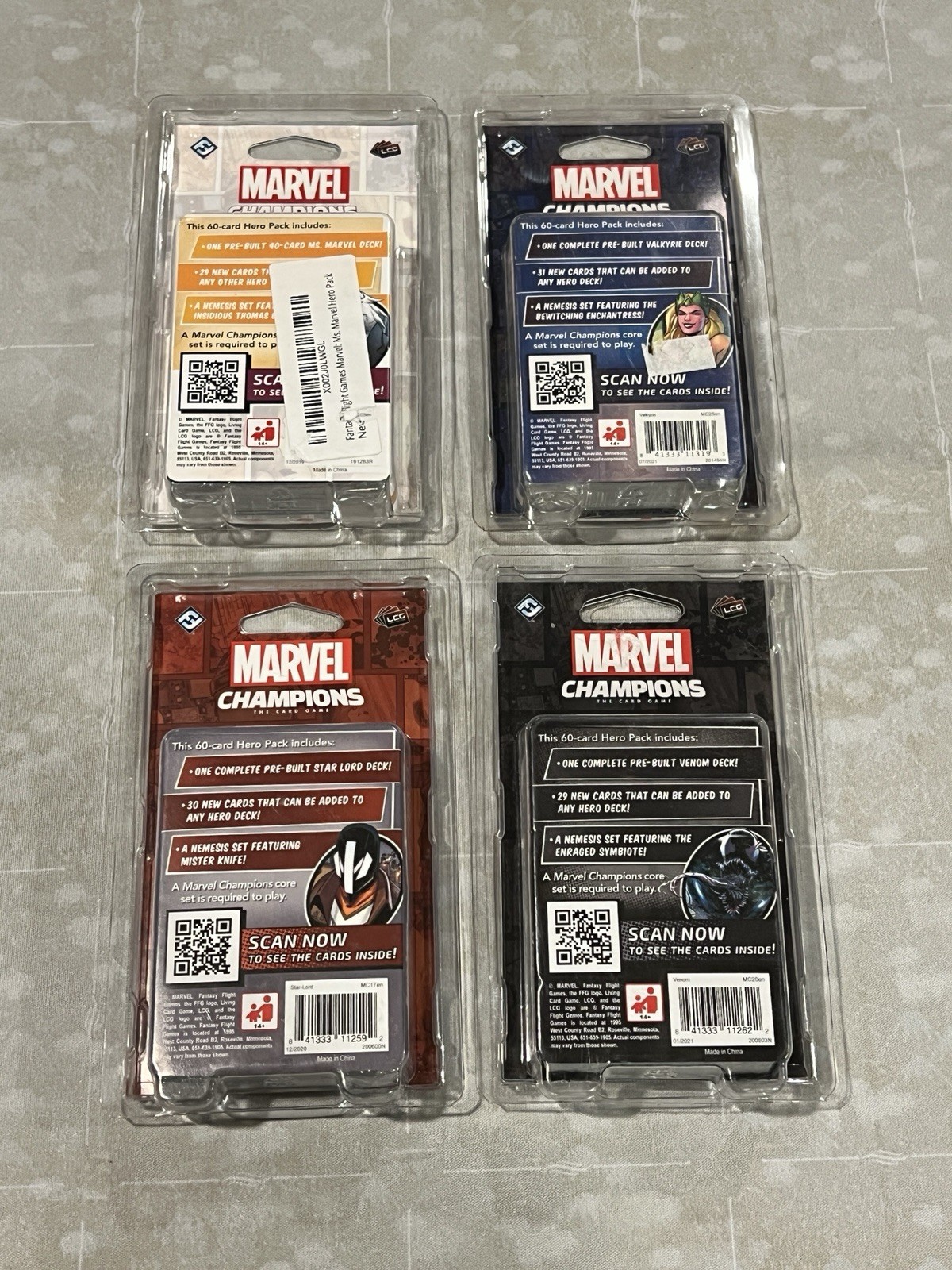 Marvel Champions LCG – Hero Decks Ms Marvel, Valkyrie, Star Lord NIS + Venom