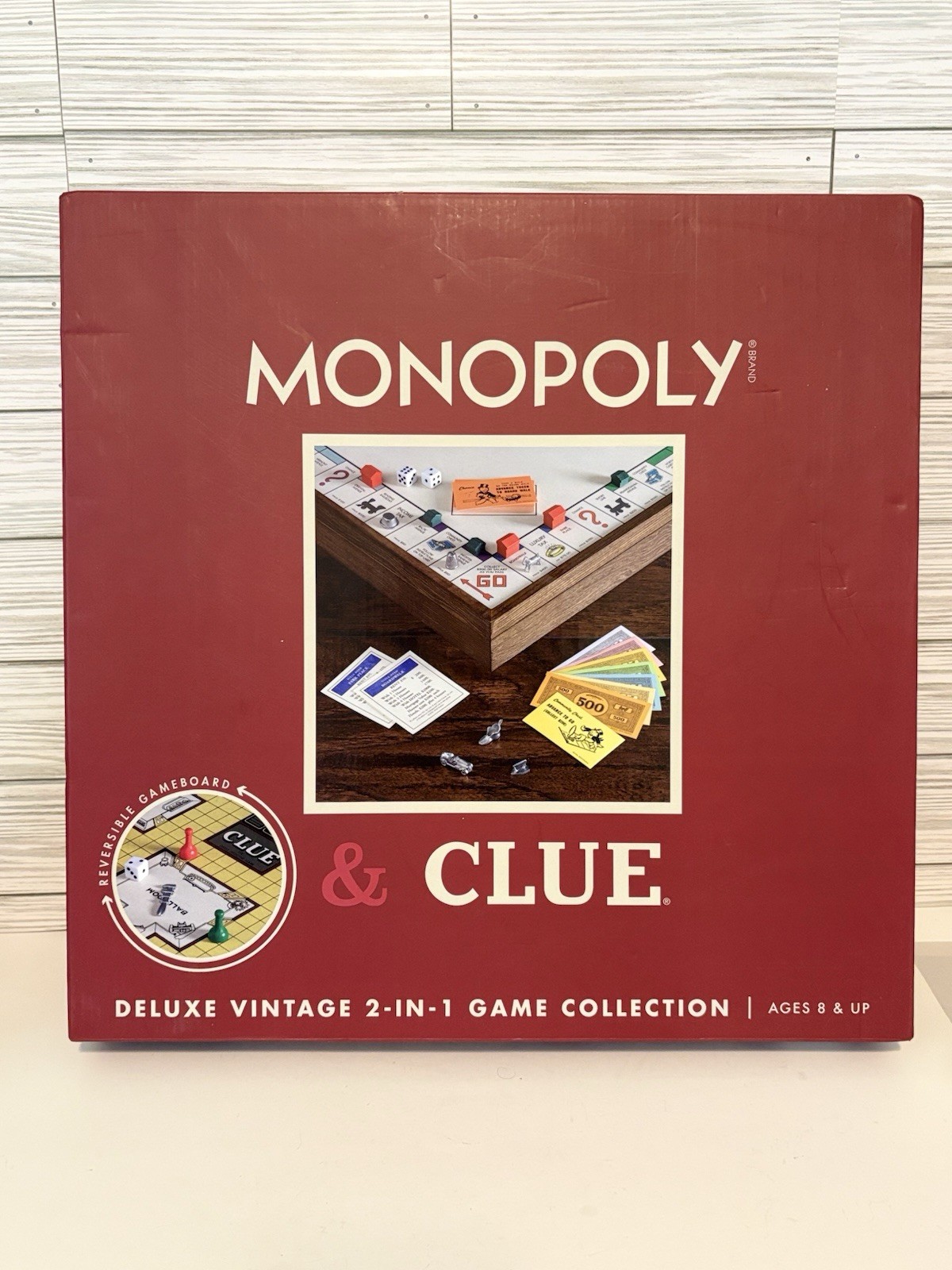 Monopoly & Clue Deluxe Vintage 2-in-1 Game Collection Wood Reversible Board New